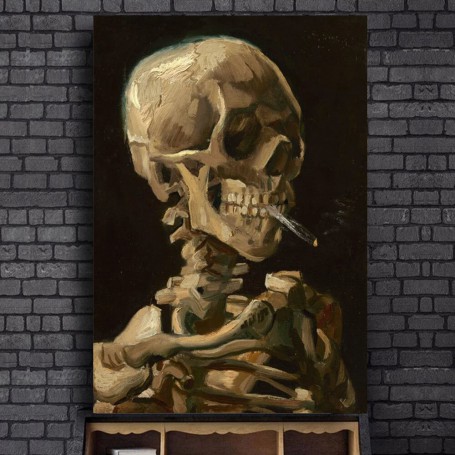 Vincent Van Gogh Skull Burning Cigarette Old Art Canvas Painting Wall Poster and Prints for Living Room Home Pictures Decoration