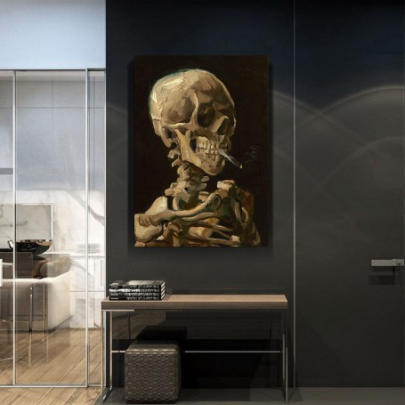 Vincent Van Gogh Skull Burning Cigarette Old Art Canvas Painting Wall Poster and Prints for Living Room Home Pictures Decoration
