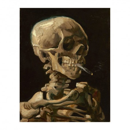 Vincent Van Gogh Skull Burning Cigarette Old Art Canvas Painting Wall Poster and Prints for Living Room Home Pictures Decoration
