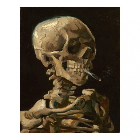 Vincent Van Gogh Skull Burning Cigarette Old Art Canvas Painting Wall Poster and Prints for Living Room Home Pictures Decoration
