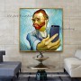 Van Gogh Abstract Phone 100% Hand Painted Figure Oil Paintings Portrait Wall Artwork For Living Room Decoration Man Face Drawing