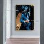 100% Hand-painted Cowboy Man Smoking Figure Oil Painting On Blue Large Size Canvas Professional Artist For Home Wall Decoration