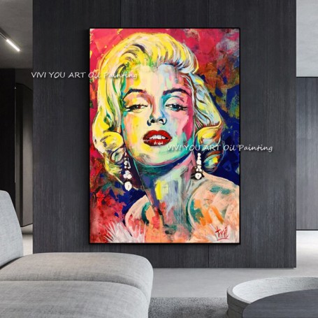Handmade Marilyn Monroe Portrait Face Oil painting on canvas Francoise Nielly Palette knife Handmade painting Wall Art Decor