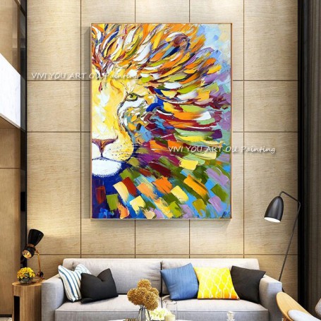 Big Colorful Painting Modern Animal Lions Handpainted Wall Art Pictures Cuadros Home Decoration for Living Room