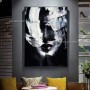 Hand-painted White and Black Figure Oil Painting on Canvas Modern Abstract Man Face Portrait Wall Painting for Living Room Decor