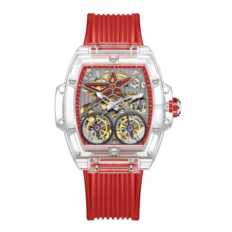 Luxury men's watch onola plastic transparent hollow full automatic mechanical watches men waterproof clock