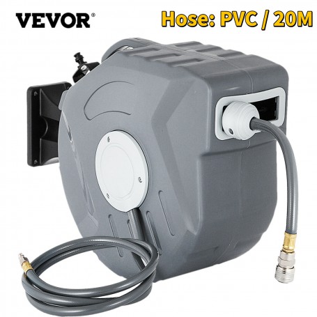 VEVOR 20M Retractable Air Hose Reel Wall-Mounted PVC Hose Automatic Rewinding Swivel Line Compressor for Automobile Maintenance