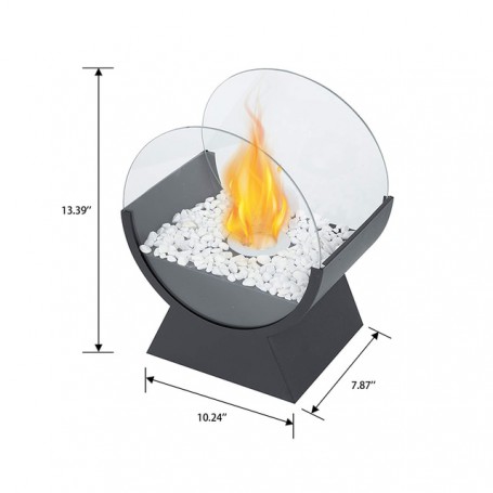 Portable Oval Fireplace Tabletop Fire Bowl Two-Sided Glass 24.5cm High –Clean-Burning Bio Ethanol Ventless Fireplace