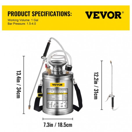 VEVOR 4-12L Hand Powered Sprayer Stainless Steel Watering Spraying Sprinkling Atomizer Pump Home Ground Garden Cleaning Sprayer