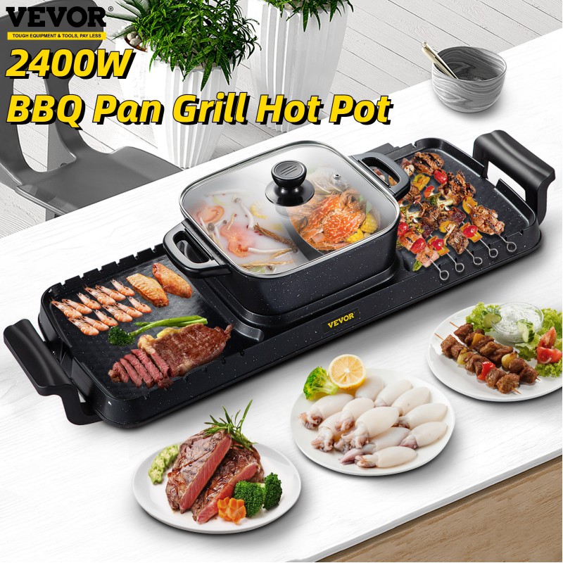 VEVOR 2in1 Electric BBQ Pan Grill Hot Pot 2400W Multifunction Home