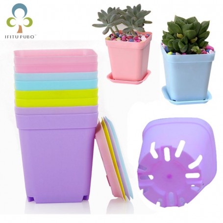 10pcs flowerpot Square Plastic Flower Planter Flower Pots for Succulent Plants Nursery Garden Desk Home Office Decoration GYH