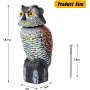 Fake Owl Decoy Plastic Owl Scarecrow Sculpture with Rotating Head and Sound for Garden Yard Bird Repellent Outdoor
