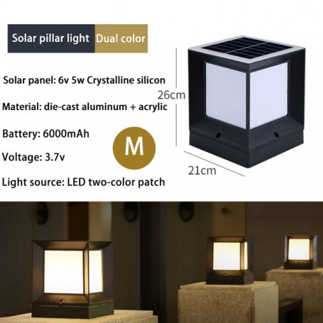 Aluminum IP65 Waterproof Villa Solar Column Lamps Solar LED Lights Outdoor Garden Lights Exterior Decoration Landscape Pathway