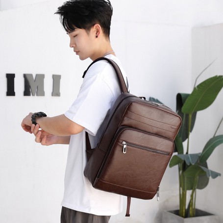 Backpack For Men High-quality PU Leather Laptop Waterproof Portable Travel Bag