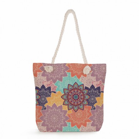 Tote Bags Casual Mandala Floral Handbags For Lady Traveling Beach Bags Women Thick Rope Eco Reusable Shopping Bag