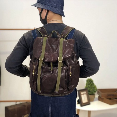 Backpack Unisex Big Capacity Casual Leather School Bag Motorcycle Bag