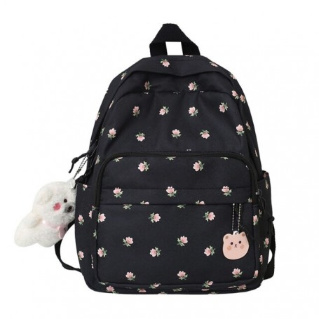 Teen Girls School Backpack Cute Small Floral Print Nylon Travel Bookbag Women Casual Lightweight College Laptop Rucksack Purse