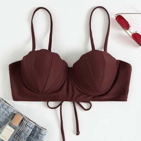 Bikini Top Underwire Shell Bag Sling Solid Color Swimwear