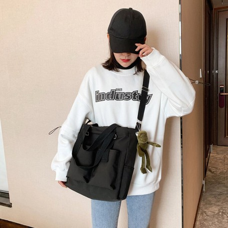 Tote Bag Nylon Fashion Unisex Solid Soft Shoulder Bags High-Capacity Weave Handbag Simple Japan Style