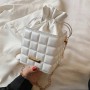 Box Shape PU Leather Crossbody Bags For Women Drawstring Candy Color Shoulder Handbags