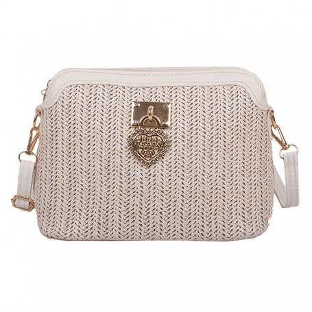 Women Retro classic Shoulder Bag Reusable Crossbody Straw Weave Shell Zip Purse