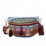 Women Folk Style Waist Bags with Adjustable Strap Variegated Color Fanny Pack with Fringe Decor