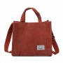 Corduroy Zipper Casual Tote Shoulder Bag Small Cotton Canvas Handbag