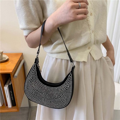Crescent Rhinestone Women Shoulder Bag Shiny Handbag for Women Outdoor