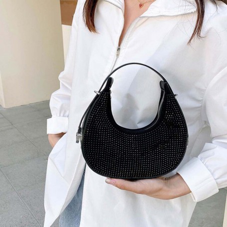 Women Handbag Luxury Diamond Rhinestones Crescent Shoulder Bag