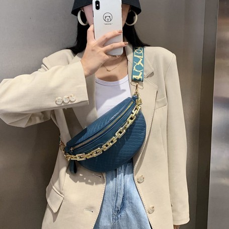 Thick Chain Plaid Leather Crossbody Chest Bag Women's Waist Bag
