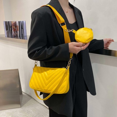 2 in 1 Shoulder Handbags Solid Color Fashion Niche Satchels Bags with Small Coin Purse PU Leather