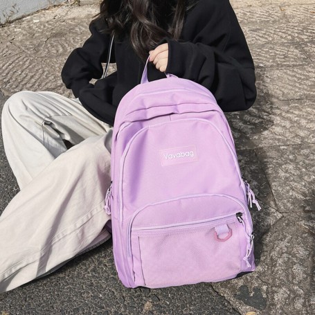 Solid Color Women College Schoolbag Large Capacity Backpack