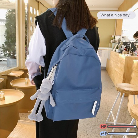 New Solid Color Backpack Women Waterproof Nylon Cute School Bag