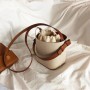 Canvas Shoulder Handbag for Ladies Fashion Casual Contrasting Colors Drawstring Bucket Bag