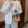 Small Handbags For Women Rubik's Cube Design Purse Square Mini With Metal Chain Leather Crossbody Bag