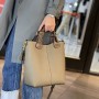 Texture Grey Hit Color Handle Tote Bucket Bag Cowhide Leather Women's Handbag