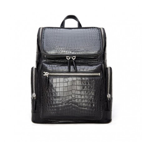 Real Crocodile Genuine Leather Backpack Men Black Luxurious Male Bag 20-35L Zipper Travel Backpack