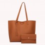 Women Solid Color Composite Bags PU Large Tassel Tote Shoulder Bag