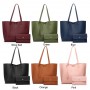 Women Solid Color Composite Bags PU Large Tassel Tote Shoulder Bag