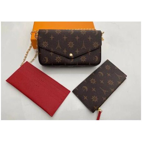 New fashion three piece high quality chain bag real leather women handbag with dust bag and box