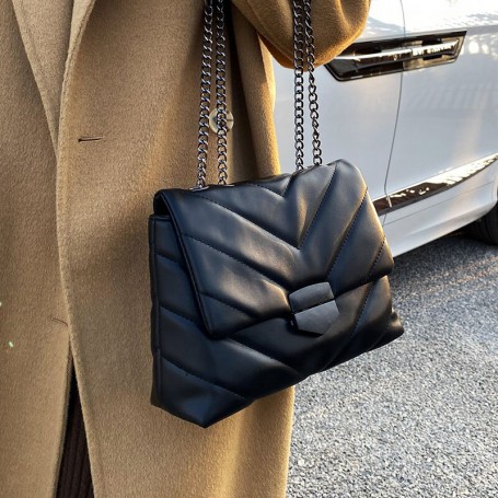 Famous Brand Luxury Handbags Female Shoulder Crossbody Chain Cute Leather Black Stylish Petty Square