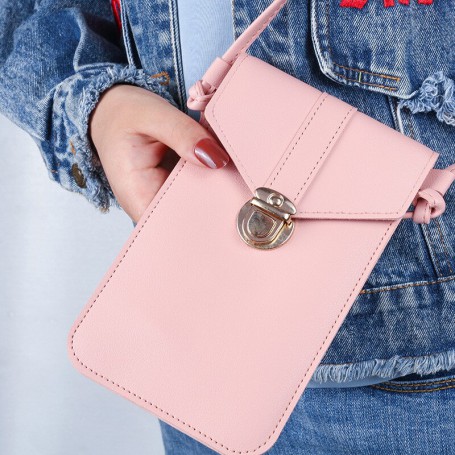 PU Touch Screen Mobile Phone Buckle Small Wallet Women's Lock One-shoulder Messenger Bag