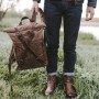 Men's Waterproof Wax Canvas Hiking Backpack Bag