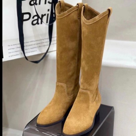 Women's High Boots Pointed Toe Embroidery Genuine Leather