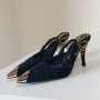 Sexy Pointed Toe Chain Women Tassel Slingback Shallow Stiletto Pumps Formal Wear Banquet Catwalk Sandals