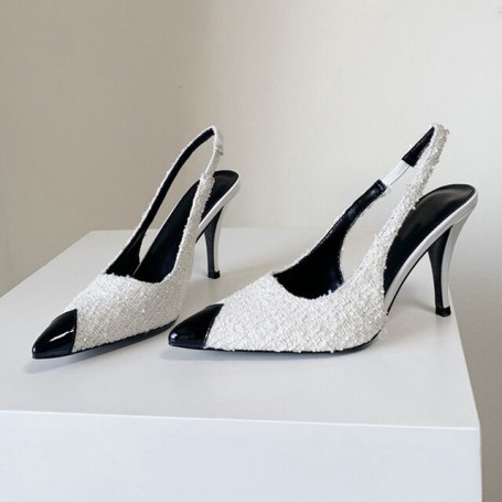 Sexy Pointed Toe Chain Women Tassel Slingback Shallow Stiletto Pumps Formal Wear Banquet Catwalk Sandals