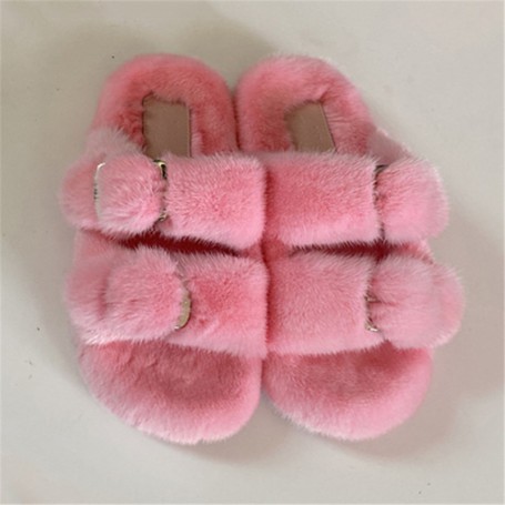 Women Luxury Flat Ladies Real Mink Fur Slippers Outdoor
