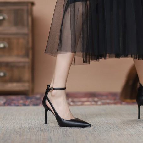 New Fashionable Women's Sandals Pointy Head Thin Heels Side Empty Straps Sexy Pumps Leather Shoes