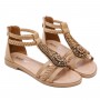 Women Bohemia Vintage Beaded Zipper Rhinestone Roman Sandals Flat Shoes