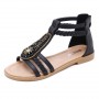 Women Bohemia Vintage Beaded Zipper Rhinestone Roman Sandals Flat Shoes